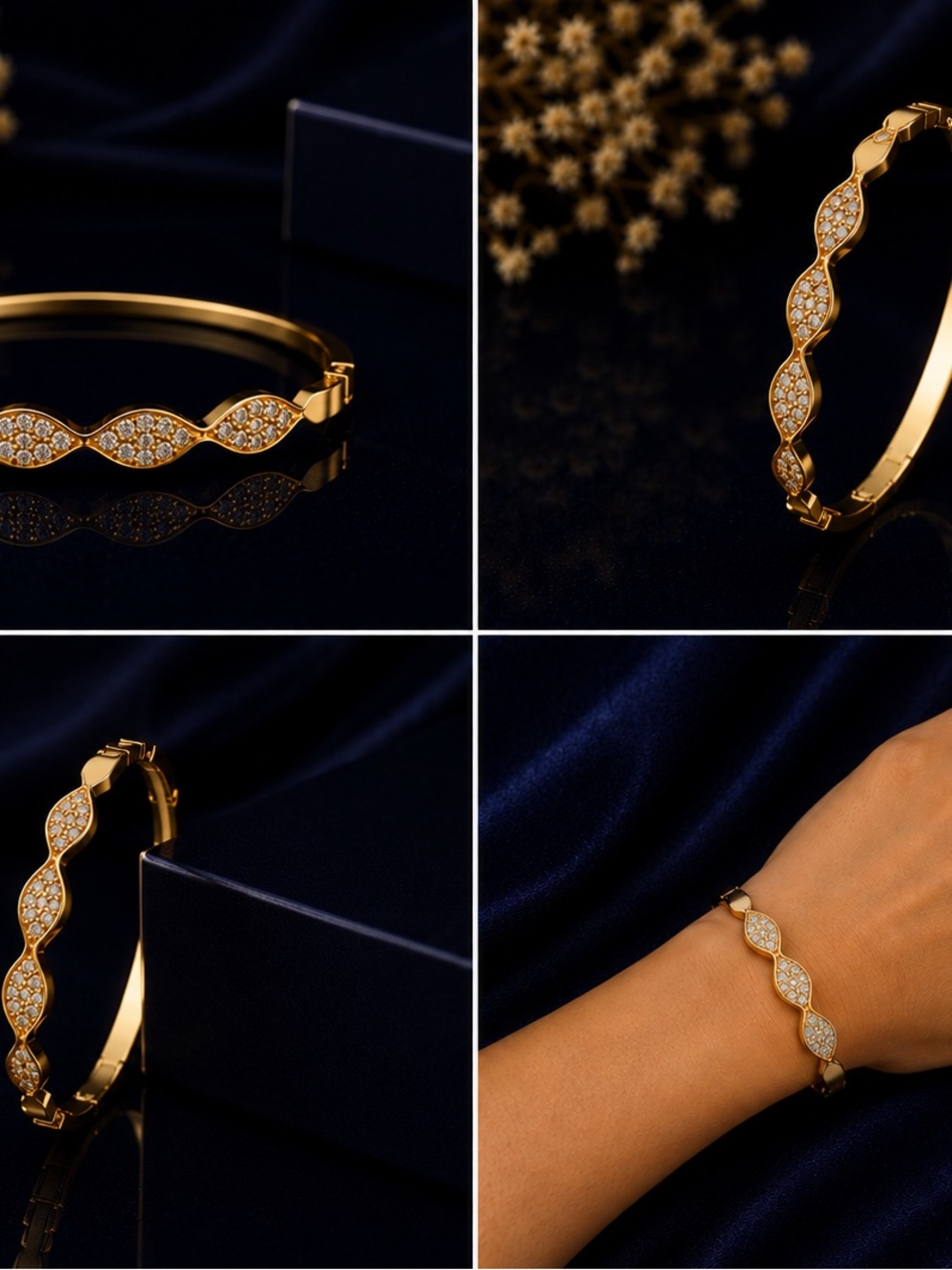 Gold Pavé Wave Link Bracelet for Women